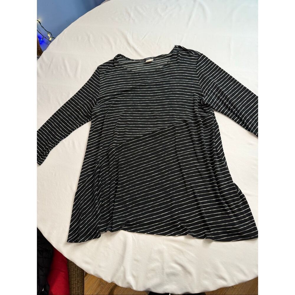 Vikki Vi Black White Stripe Slinky Lagenlook Top Plus Size 1X